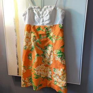 Lilly Pulitzer Bowen Orange Tropical Strapless Dress